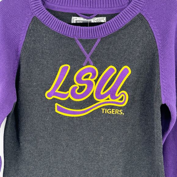 LSU Louisiana State University Tigers Pullover Sweater Womens Sz M Purple Raglan - Picture 2 of 8
